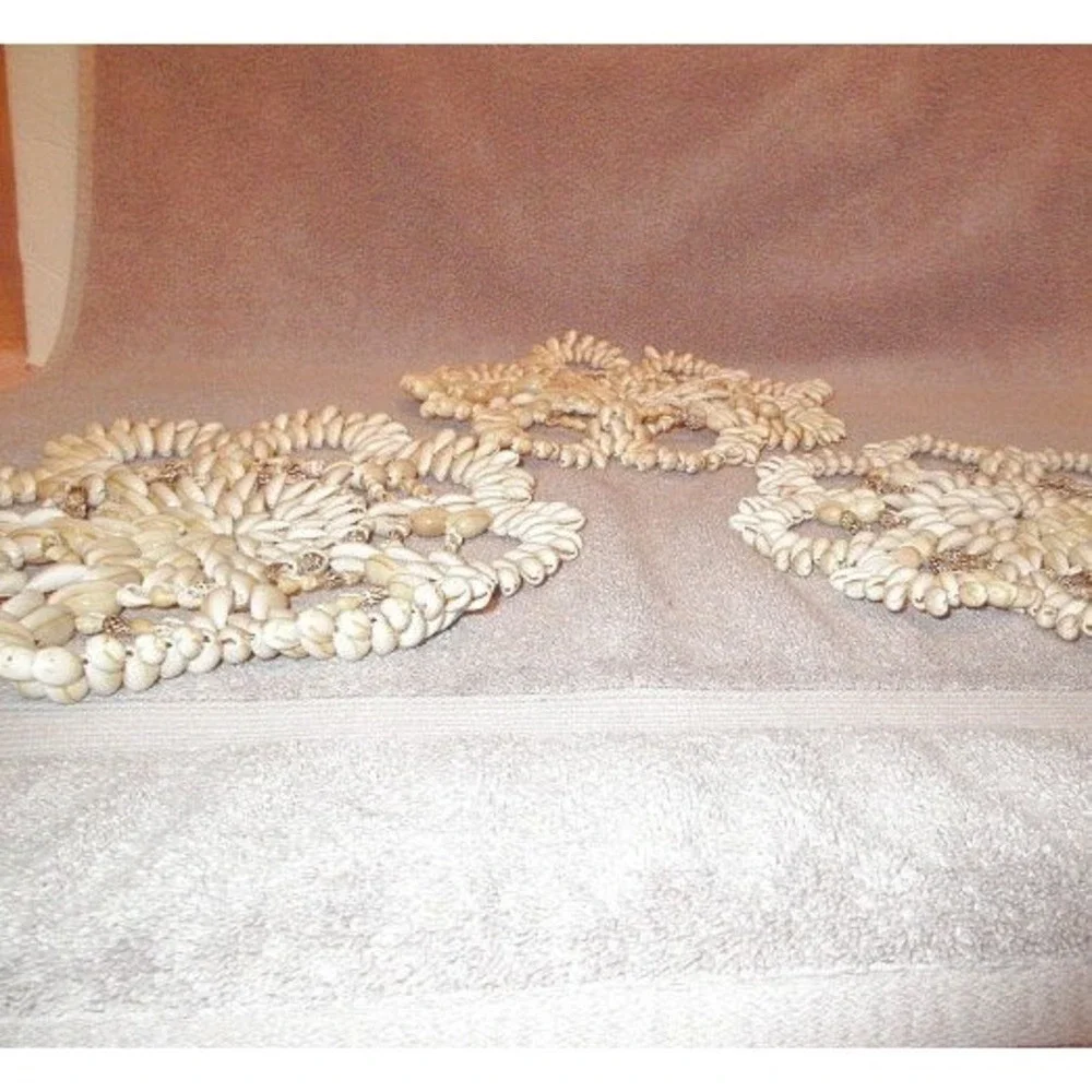 Vtg Set Of 3 Seashell Flower Trivet Hot Pad Beachy Wall Decor 9
